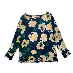 Banana Republic Long Sleeves Blouse Top Womens Size M Navy Floral Pullover Boho